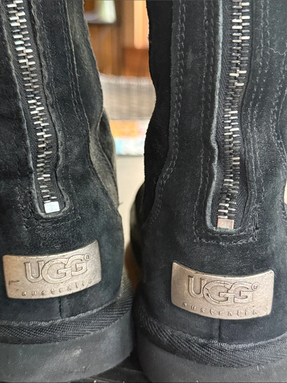 UGG Knightsbridge Black Suede Back-Zip Women's tall shearling Boots